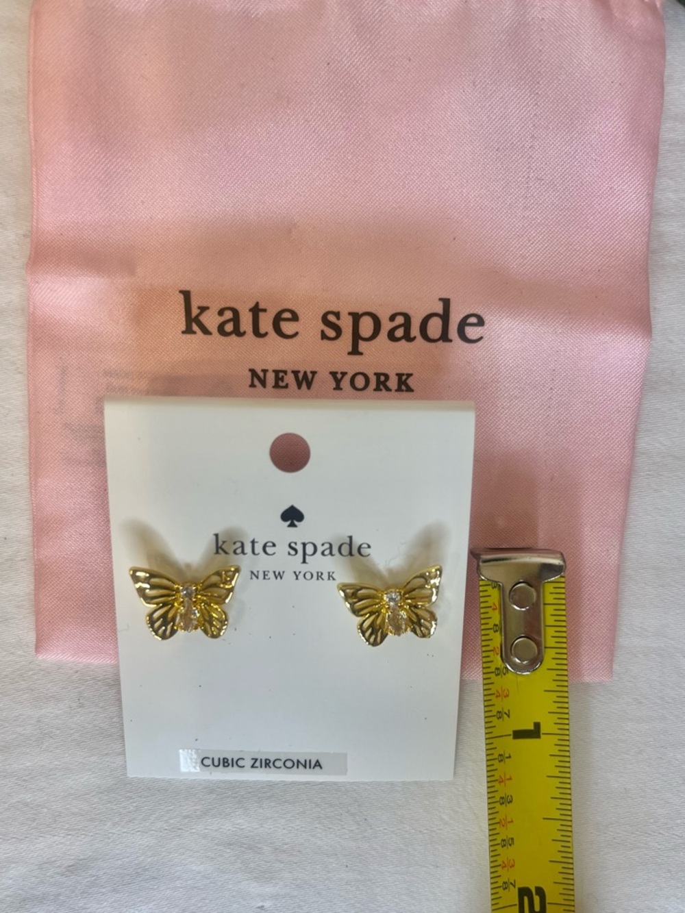 Kate Spade Cubic Zirconia Gold Butterfly Stud Earrings with Pink Pouch NWT - Picture 4 of 4